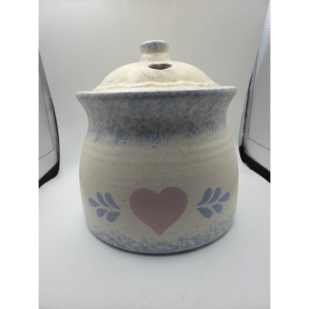 Vintage Heart‎ Ceramic Hand Painted sponge  canister w heart cutouts cottagecore
